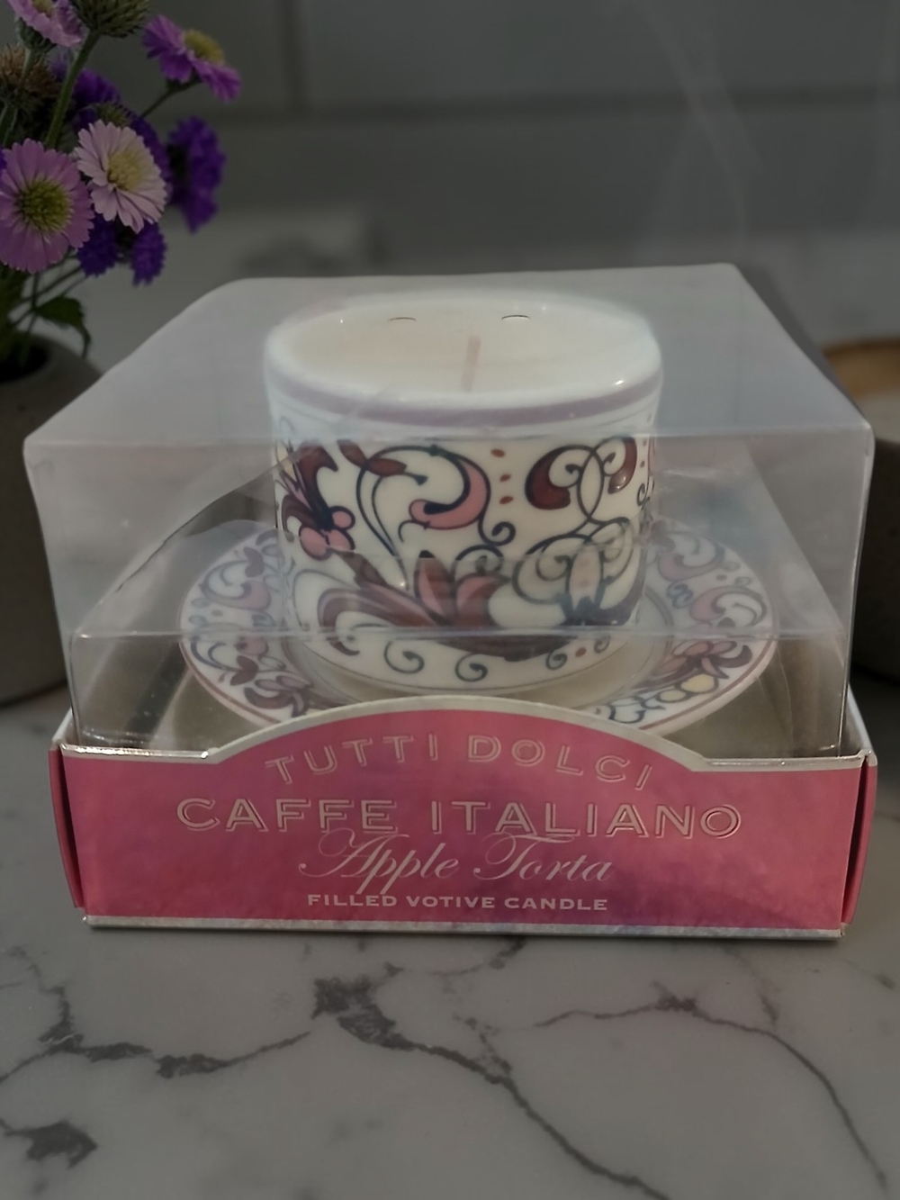 Bath & Body Works Ceramic Floral Votive Candle - Pink and Cream